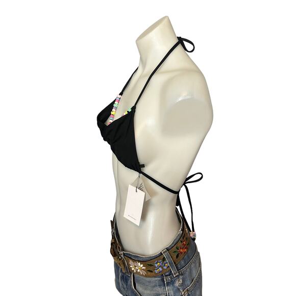 Lovers + Friends Black Beaded Triangle String Bikini Top XS Set On You $98 NEW - Picture 5 of 9